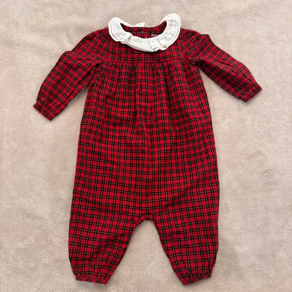 NWT Ralph Lauren Baby Girl Tartan Plaid Holiday Romper Ruffle Christmas Sz 6M